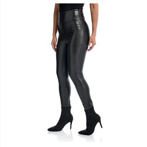 Women’s Elan Black Stretch Faux Leather Wide Waistband Side Zip Leggings